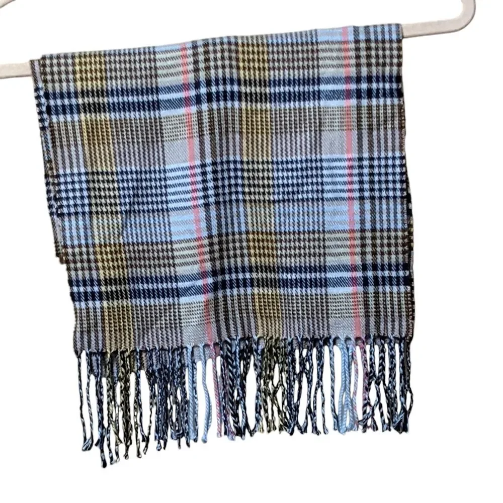100% Cashmere plaid blue camel scarf Scotland multicolor accessory outerwear